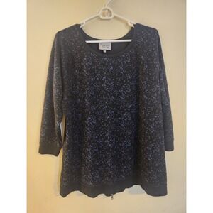 Lynn Ritchie Silver‎ Women's Large Blue/Black Geometric Design Stretch Knit Top